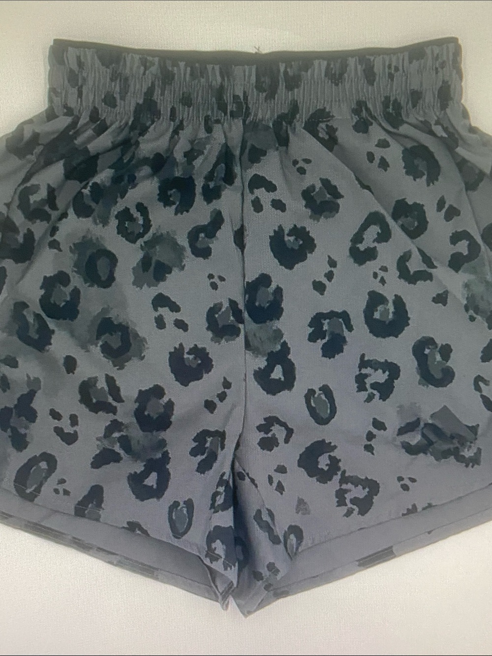 adidas Women's Gray Leopard-Print Athletic Shorts with Black Accents